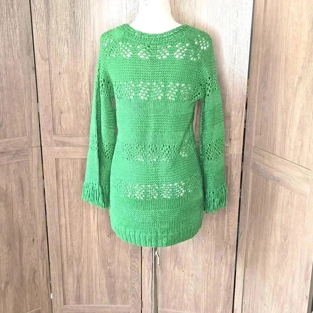 Green Women's knit Sweater mini dress
